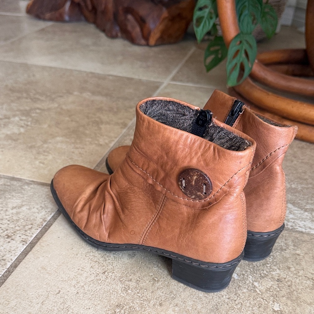 Rieker Tan Leather Ankle Boots
